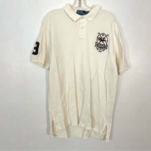 Polo Ralph Lauren Mens Size XL Ivory Cream Brown Shirt Preppy Logo Short Sleeve